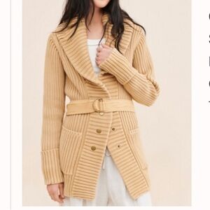 Free People Ribbed Shawl-Collar Cardigan - Beige